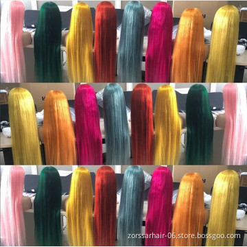 Preplucked hd swiss 13x6 lace frontal wig vendor good quality party wigs red yellow green blue pink frontal human hair wigs